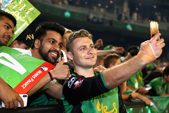 Luke Wright takes a selfie with a fan