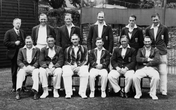 Sussex County cricket team, circa May 1937. Back row (left-right): EH Killick (scorer), Harry Parks, George Cox, John Langridge, Jim Cornford, Charlie Oakes. Front row: Jim Parks, Maurice Tate, Jack Holmes, Walter 'Tich' Cornford, Tommy Cook, Jim Langridge.