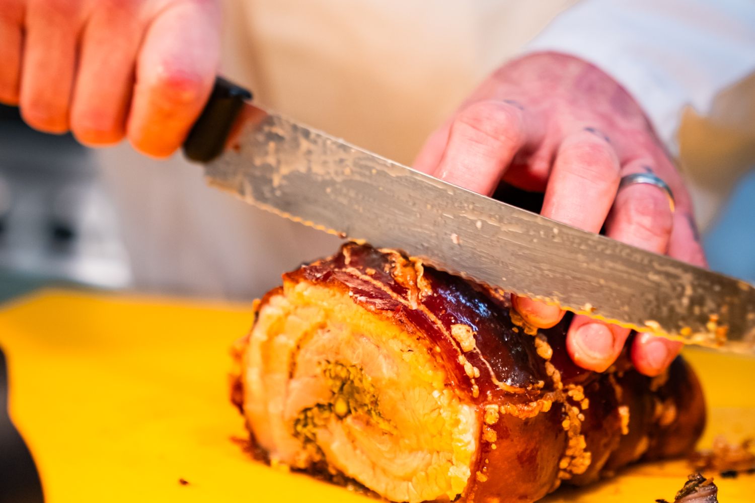 roast pork being carved