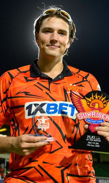 James Coles receiving his Player of the Match award after a fine debut in the SA20