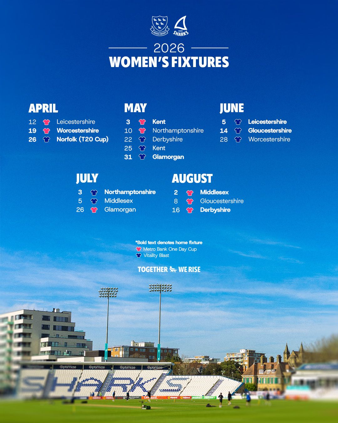 A graphic showing all the women's fixtures for 2026