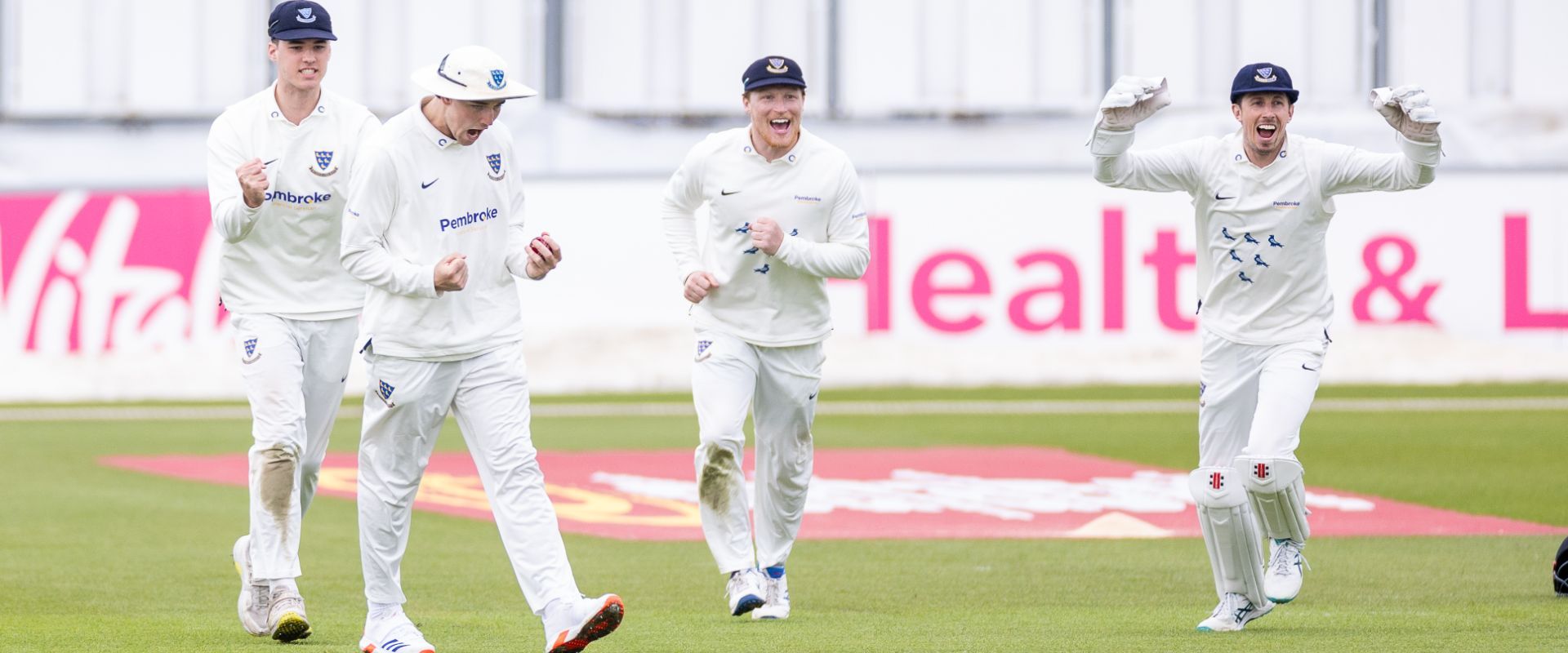 Sussex slips celebrate a wicket