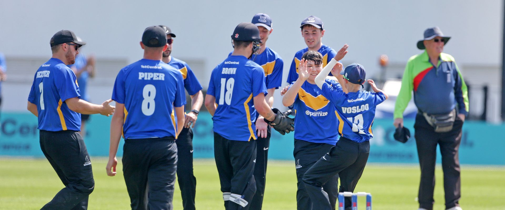 Sussex Cricket's D40 team celebrate a wicket.
