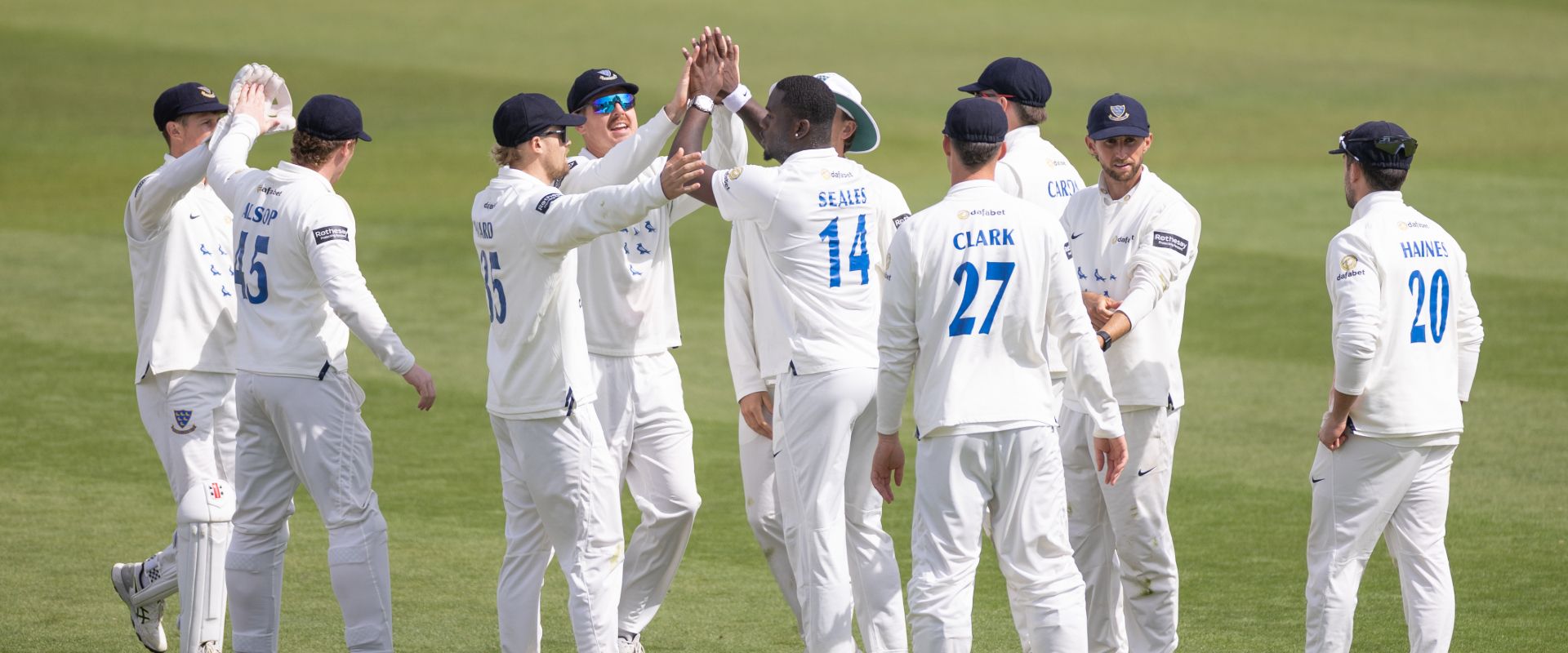 Sussex players celebrate on Day Four against Somerset