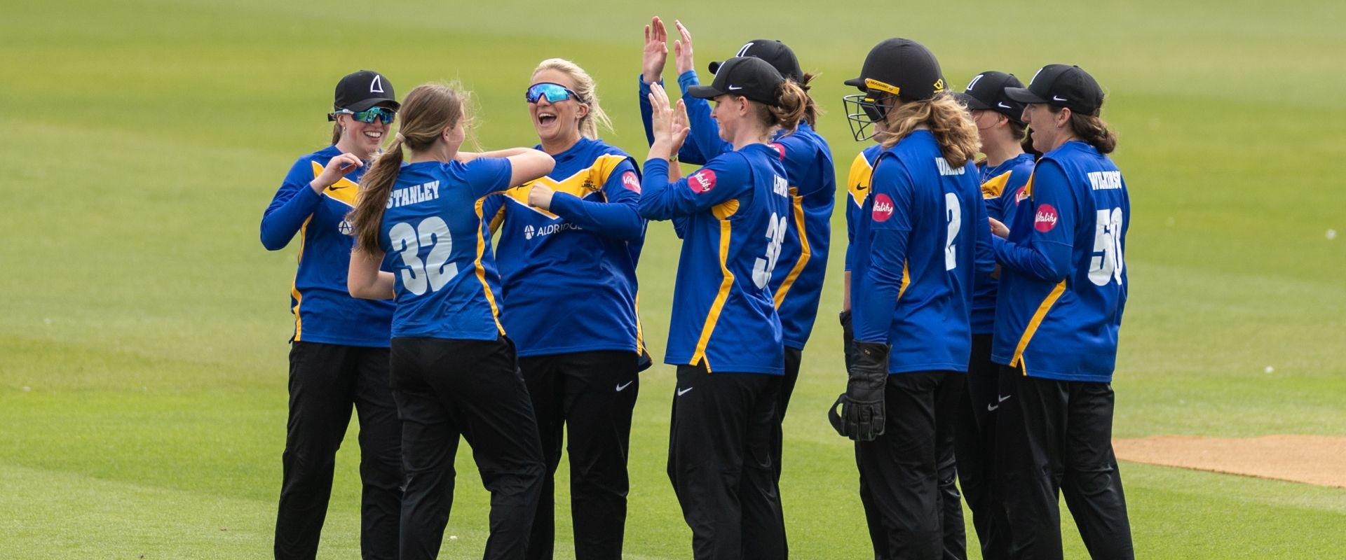 Susses Sharks Women celebrate after taking a wicket against Buckinghamshire in the previous round.