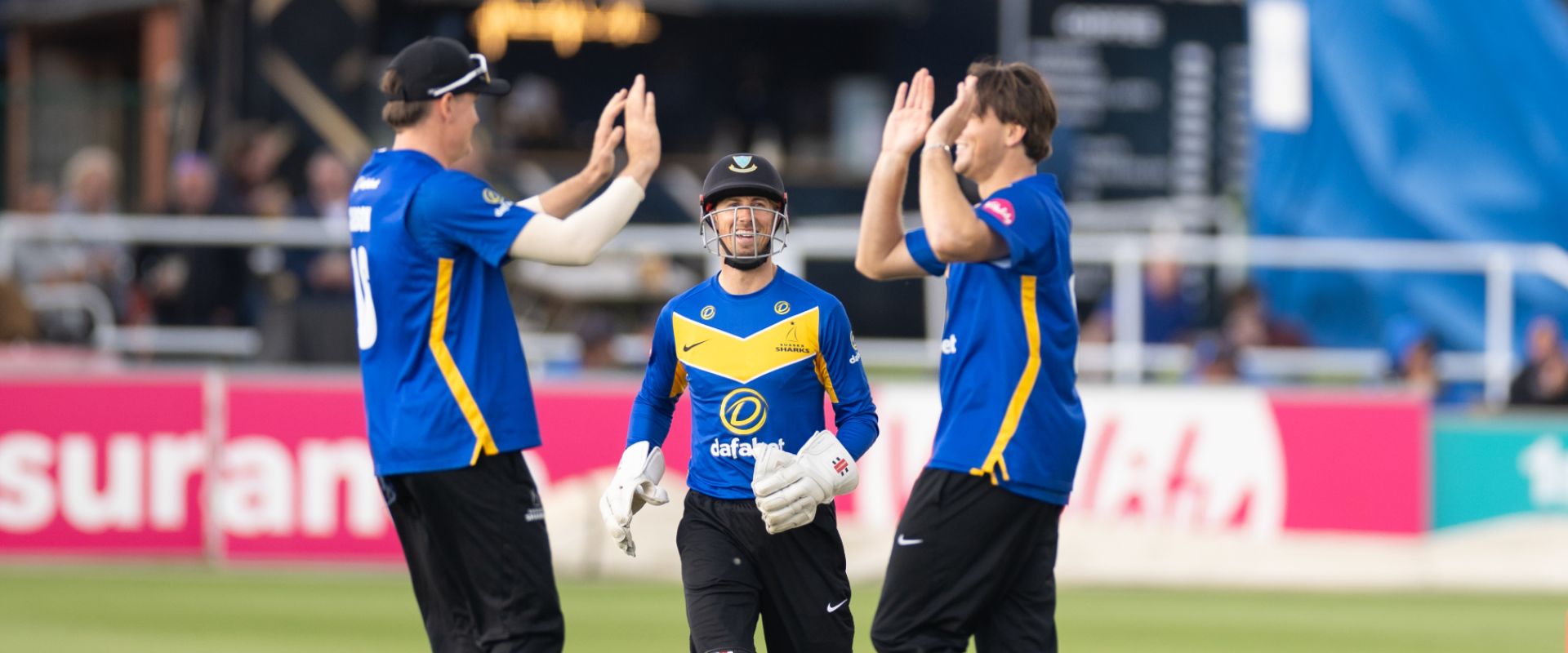 Sussex players celebrate against Glamorgan 
