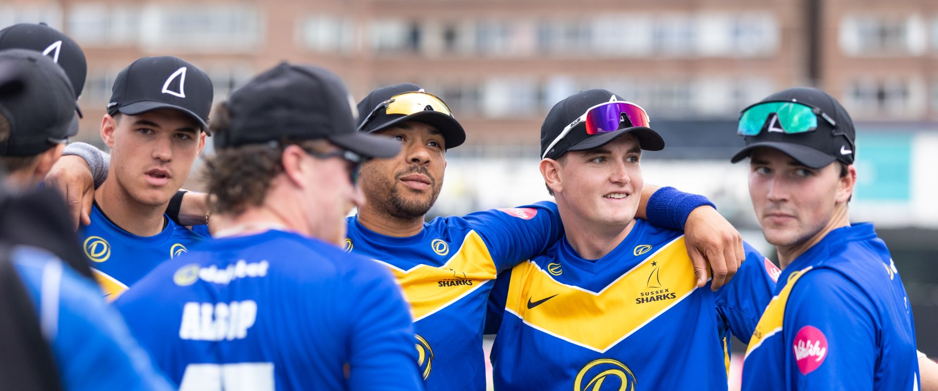 Sussex players in a huddle on Sunday