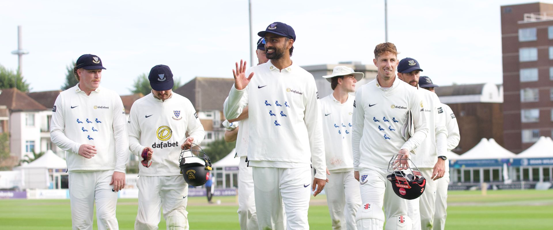 Sussex players walk off the field after Day 2 against Hampshire