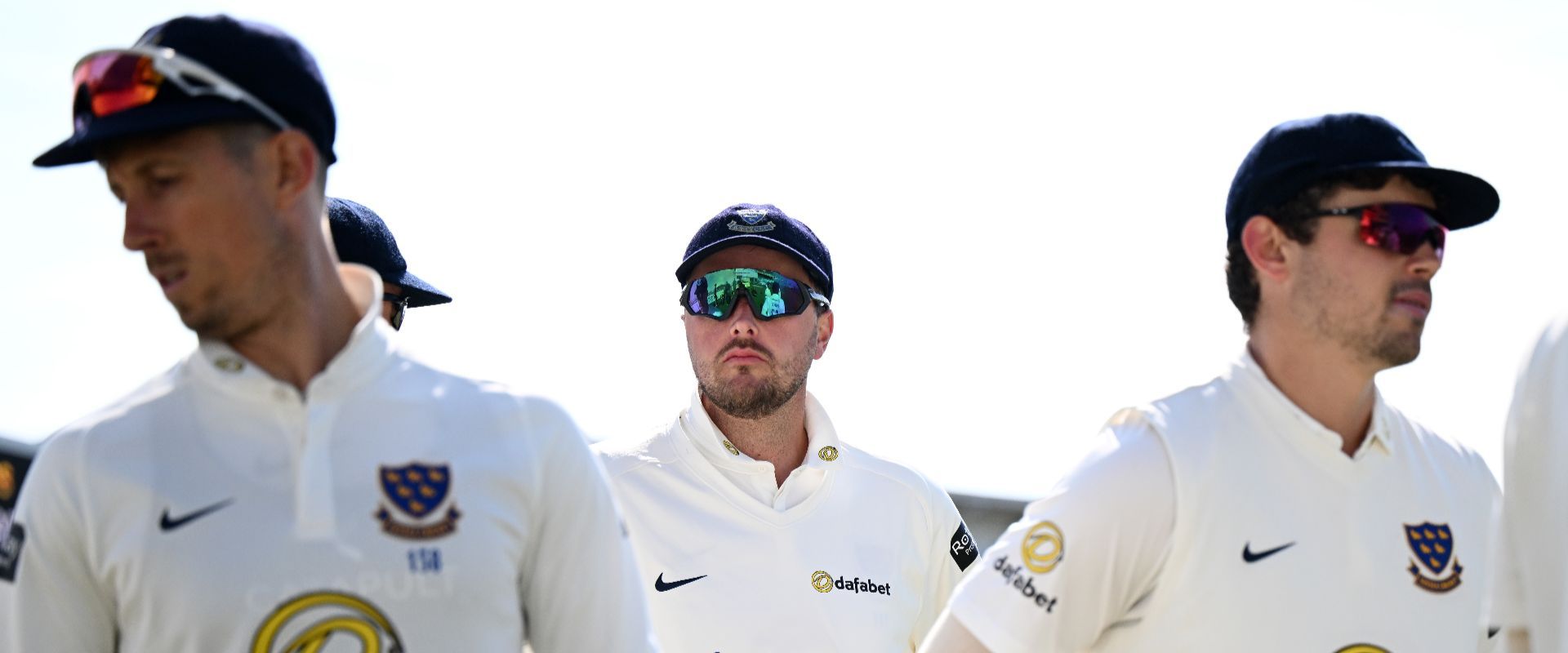 Ollie Robinson, pictured alongside John Simpson and Tom Price as they walk off the field at Headingley.