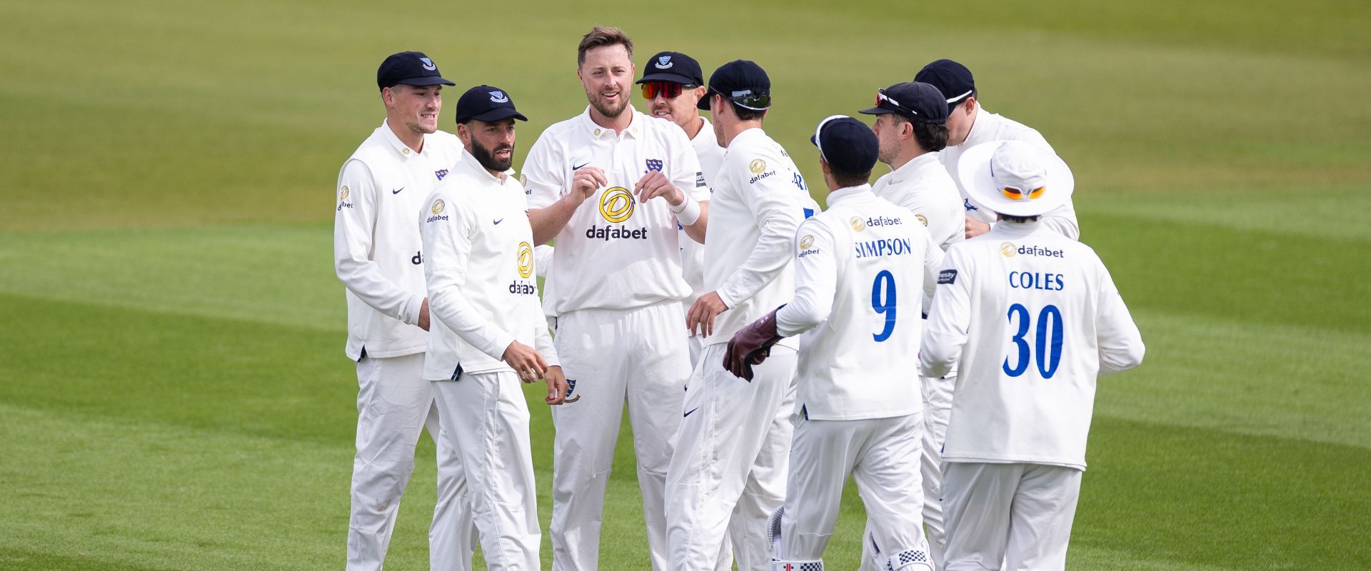 Sussex players celebrate after a wicket