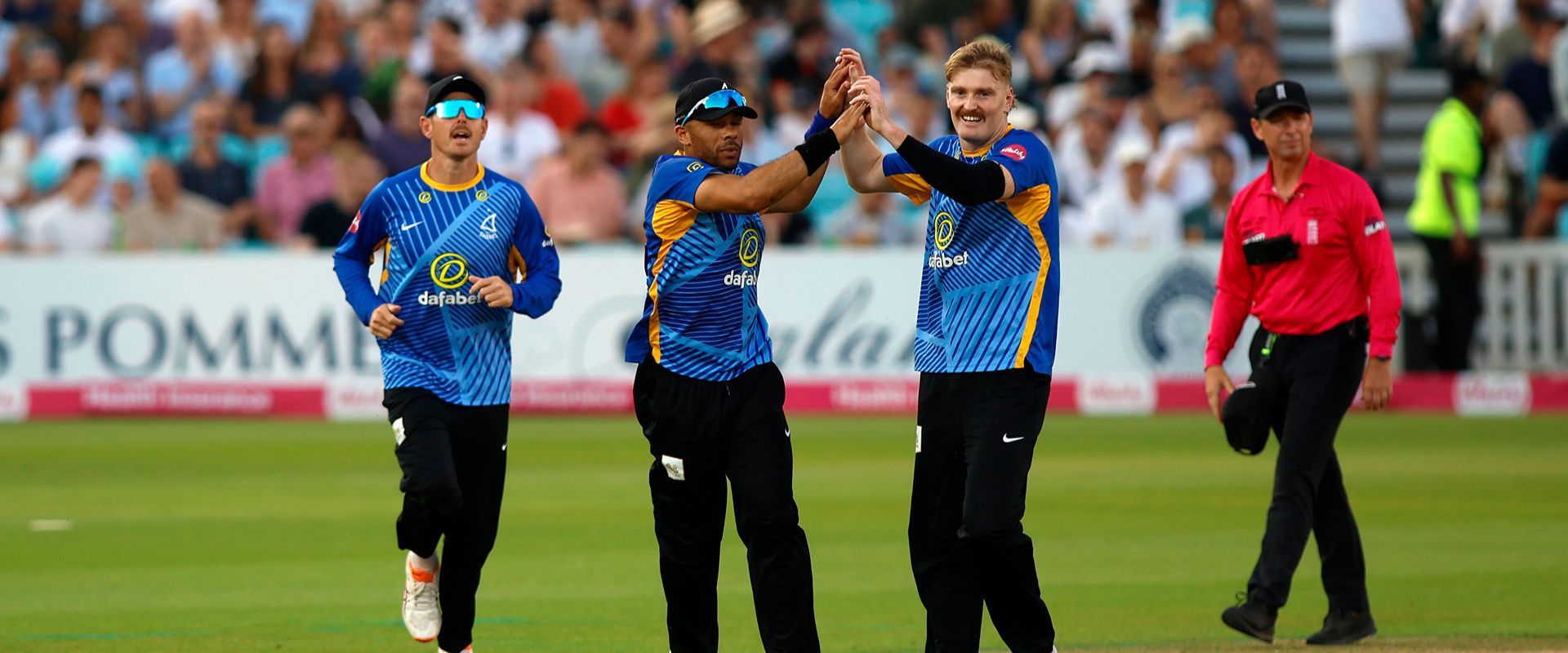 Sean Hunt celebrates with Tymal Mills