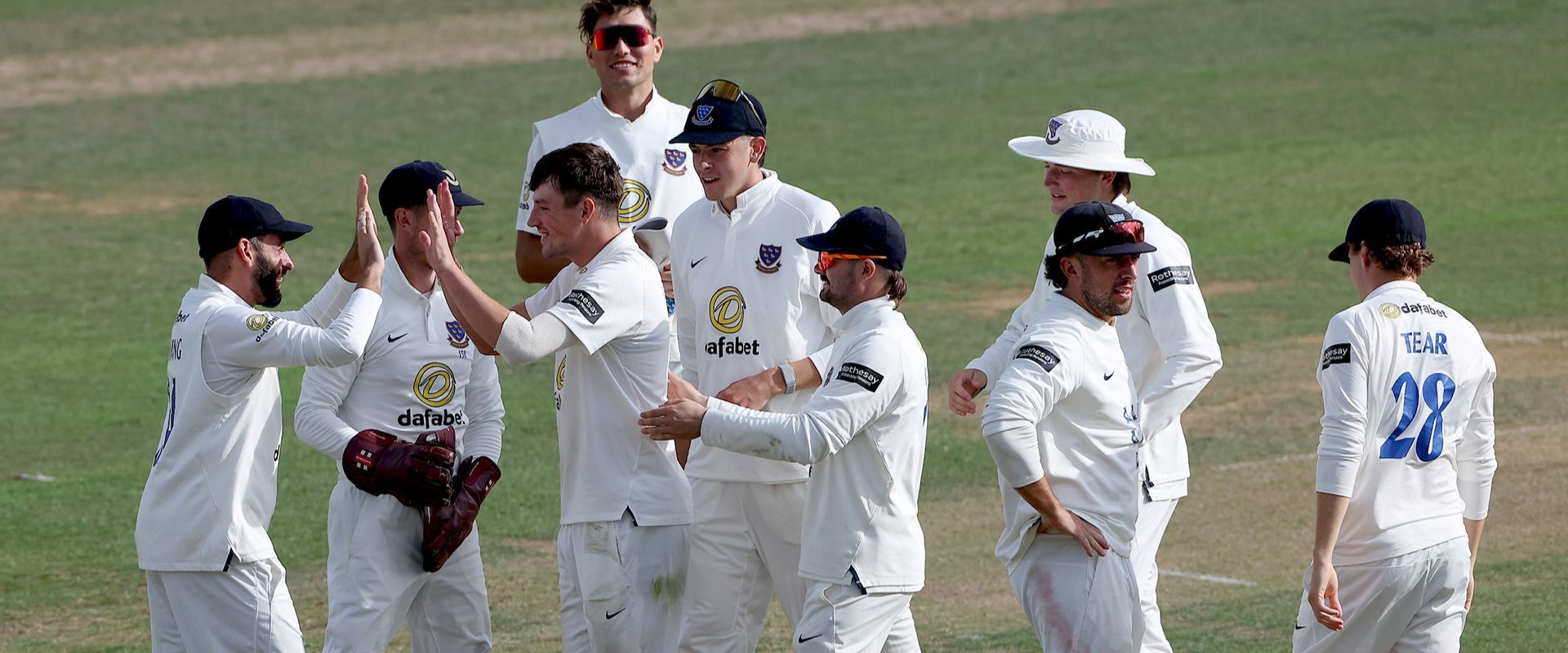 Henry Crocombe celebrates his hat-trick.