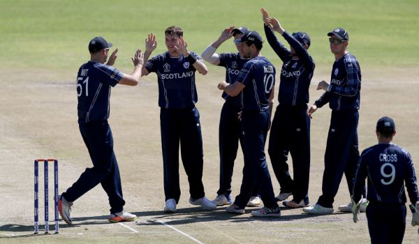 Whittingham celebrates wicket for Scotland vs Nepal