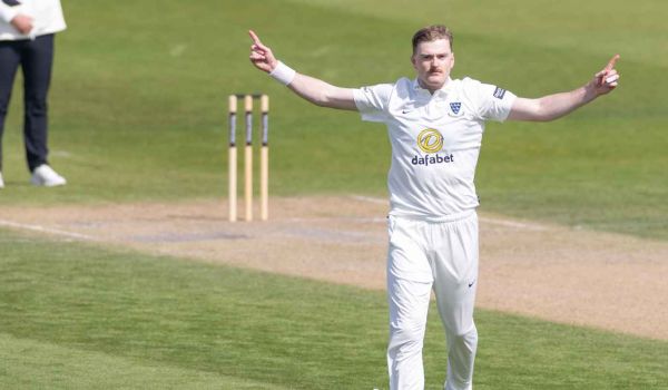 Sean Hunt celebrates another wicket against Somerset