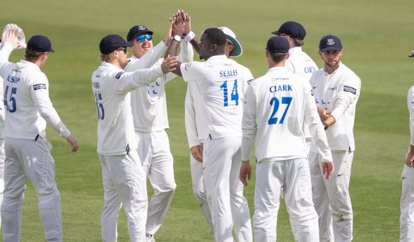 Sussex players celebrate on Day Four against Somerset