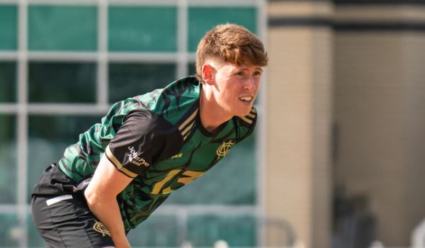 James Hayes pictured after bowling a delivery in training.