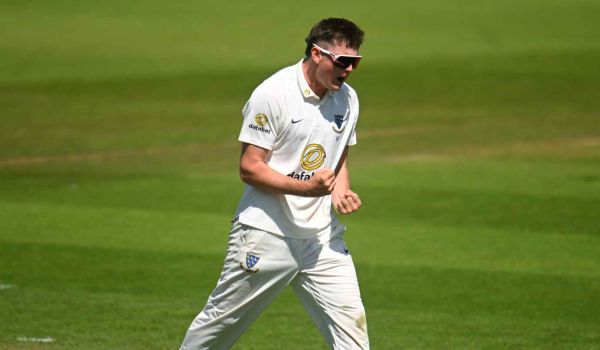 Jack Carson celebrating a wicket at Taunton
