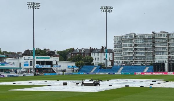 A soggy scene at Hove where tonight's match has been re-scheduled to tomorrow