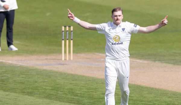 Sean Hunt celebrates a wicket against Somerset