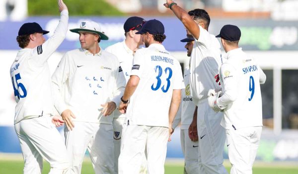 Sussex Men's team celebrate a wicket at hove