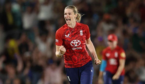 lauren bell celebrates a t20 wicket for england