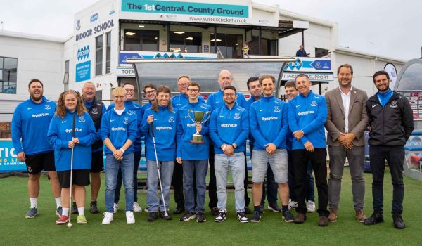 The Sussex Sharks VI squad pose in a team photo with paul farbrace at the 1st central county ground