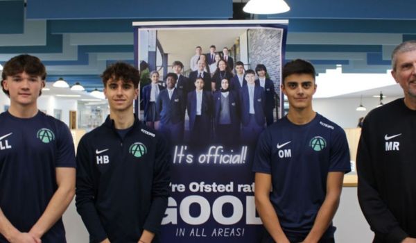 A photo of Louie Lawrence, Harri Brayshaw, Oliver Mason and Mark Robinson OBE