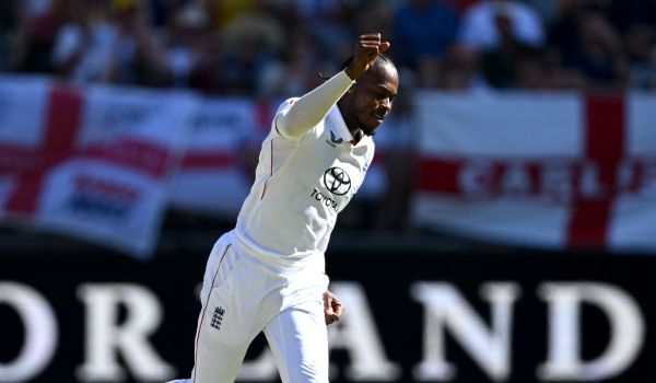 Jofra Archer celebrates the wicket of Marnus Labuschagne in the first Ashes Test Match.