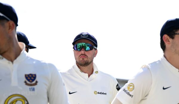 Ollie Robinson, pictured alongside John Simpson and Tom Price as they walk off the field at Headingley.