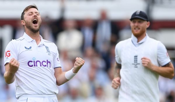 Ollie Robinson celebrates a wicket for England