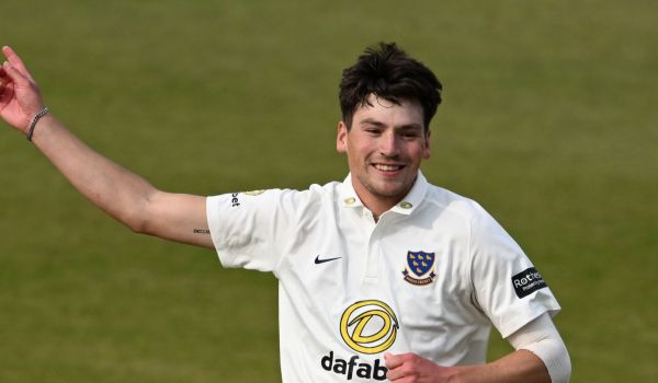 Henry Crocombe celebrates a wicket for Sussex