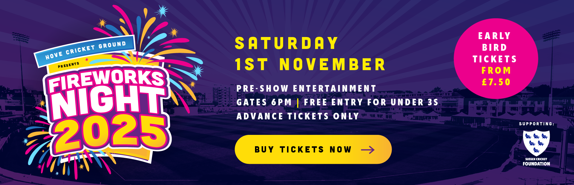 Book tickets for Fireworks Night at Early Bird prices.