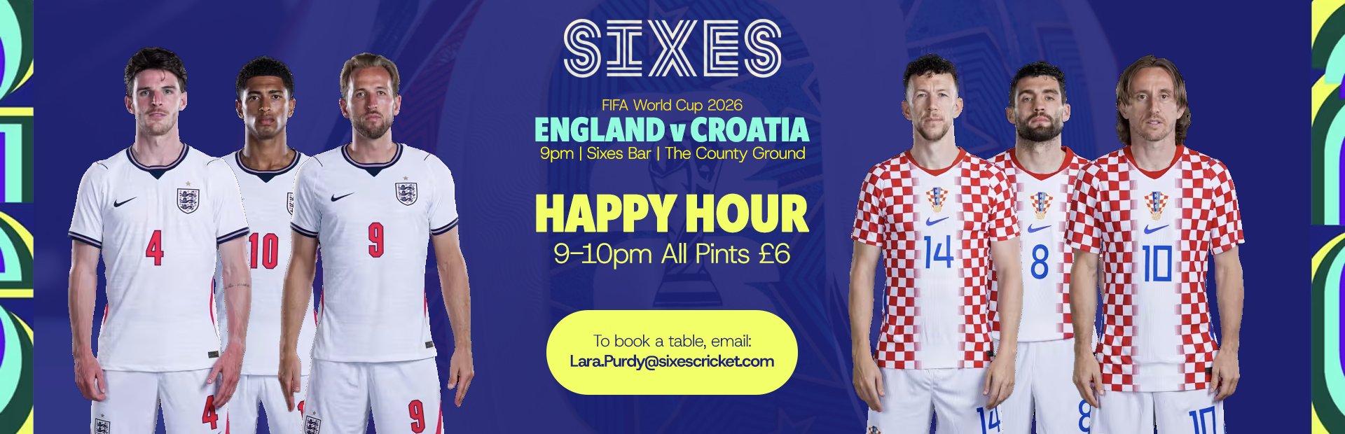 Watch England v Croatia at Sixes Bar