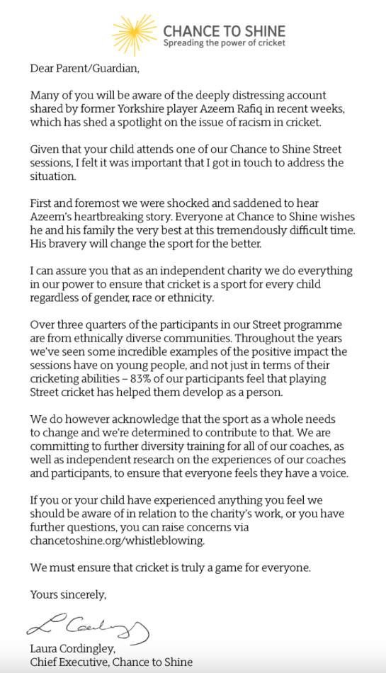 Statement from Chance to Shine