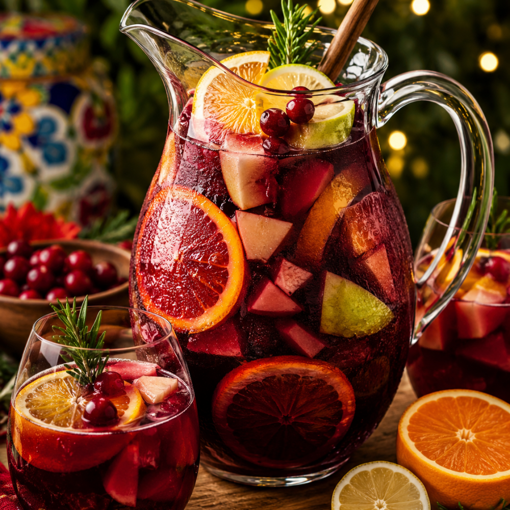 Festive sangria with citrus and berries